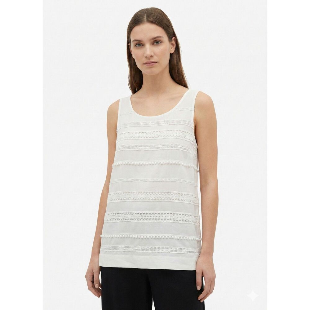 J. Crew Off White Crochet Pom Pom Tank Top (Fits XS) Cottagecore Coquette Boho